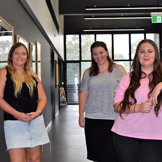 USC Gympie students Erryn Goldsworthy, Seraphina Paton and Ky Bennett.