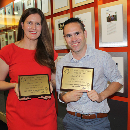 Jenny Parry and Brad Hore have been inducted into the Sunshine Coast Sports Hall of Fame at USC