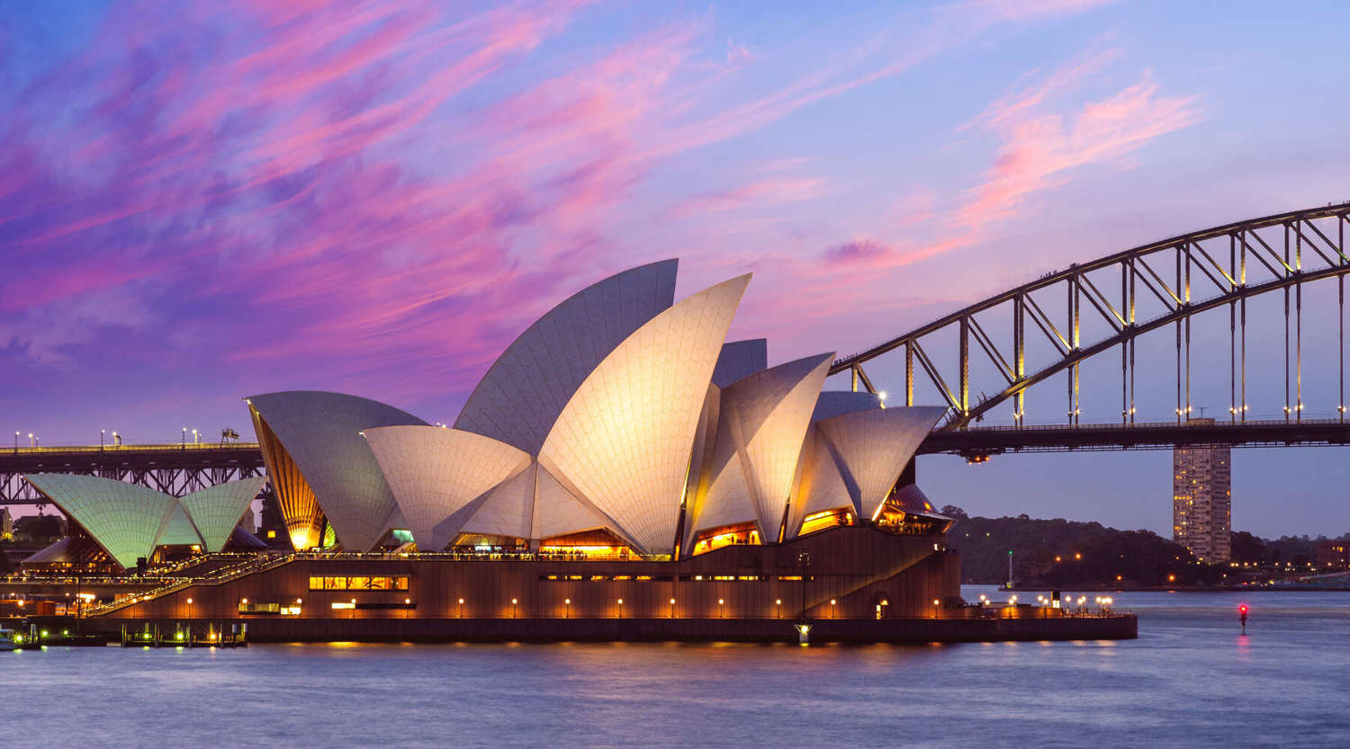 Sydney Opera House with Sydney Harbour Bridge in background