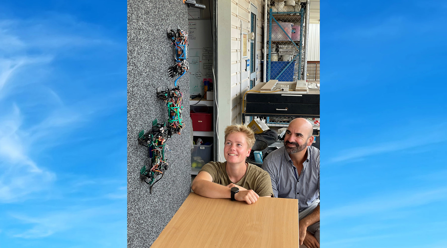 Johanna Schultz and Dr Christofer Clemente with X-4 robot lizard