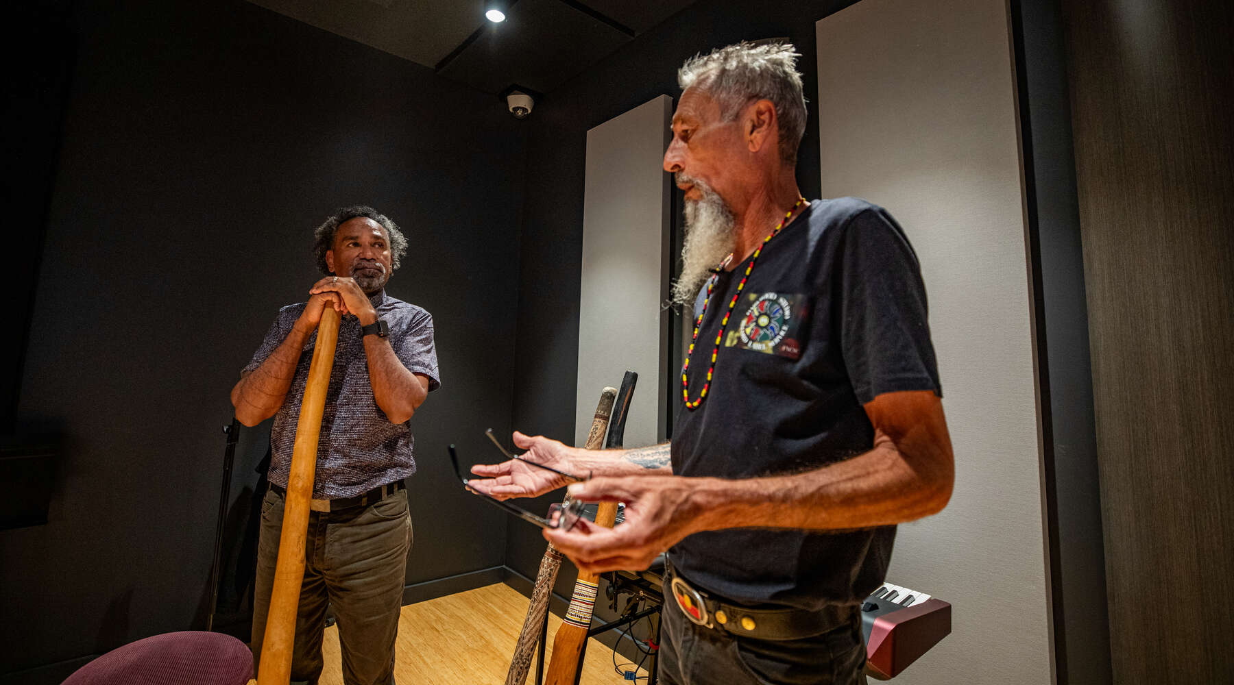 Uncle Kev Starkey during filming of Indigenous and Torres Strait Island Academic Procession music for UniSC graduations