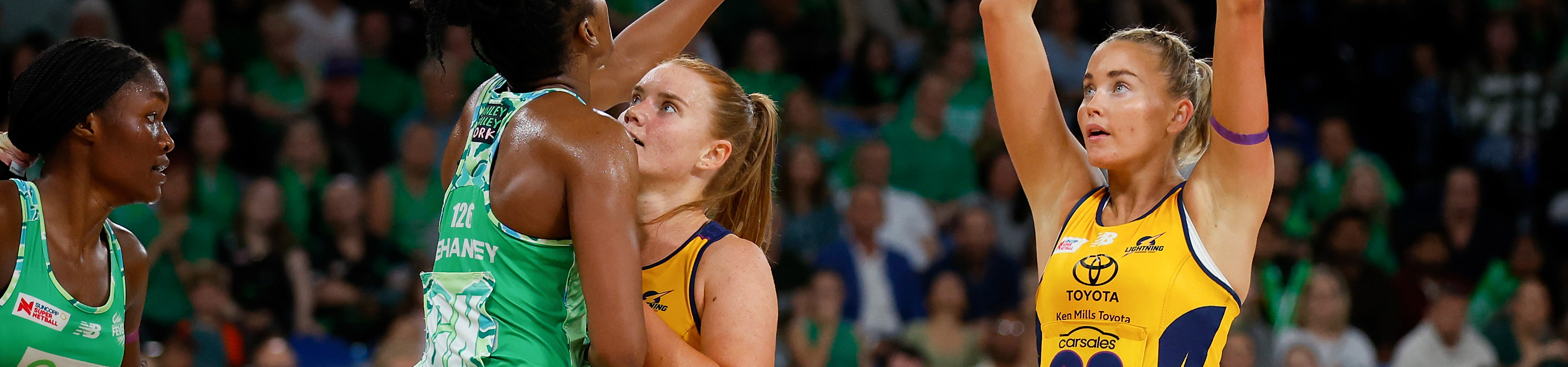 Reilley Batcheldor of the Lightning shoots for goal during the Super Netball game against West Coast Fever