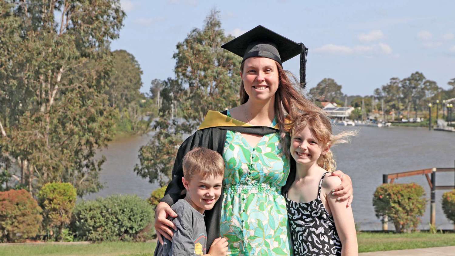 Belinda Delaney with her children at graduation