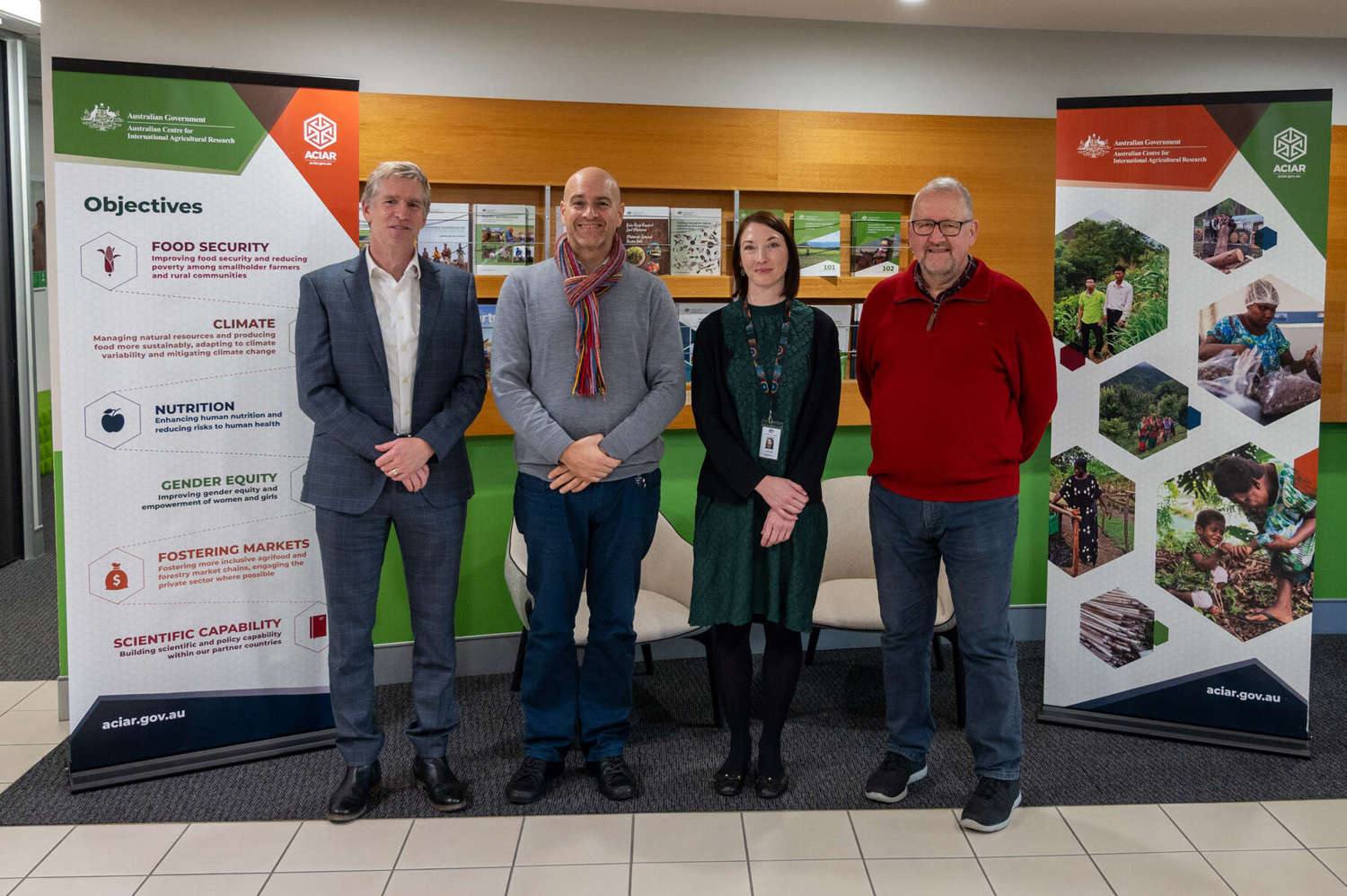 Professor Patrick Nunn, Dr Neil Lazarow, Tim Smith (left) and Laura Martin at ACIAR House in Canberra. 